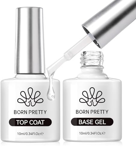 BORN PRETTY Base Gel and Super Top Coat Set, 2x10ml Base & Top Coat Gel Nail Polish Soak Off U V LED Gel Nail Varnish Lacquer Manicure Set Gloss Shiny Long Lasting