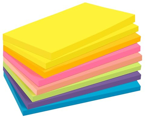 Agoer Large Sticky Notes 3 x 5in (76 x 127mm), 8 Pads Self-Sticking Notes Colorful Big Note Pads with 7 Colors,480 Sheets Brilliant Super Sticking Post Removable Memo Pads for Office,School,Home