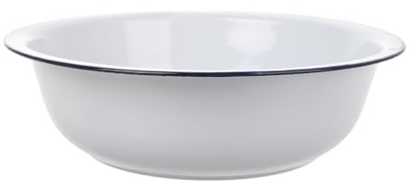 Hemobllo Cuenco grande de esmalte de 34 cm, cuenco grande para mezclar esmaltado blanco, cuenca para sopa de pasta antigua, cuenco chino para mezclar pan, lavar verduras