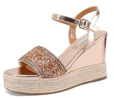 QUEEN HELENA Zeppe con Strass Sandali Alti Platform con Cinturino Donna ZM9917 (Oro, Sistema Taglie Calzature EU, Adulto, Donna, Numero, Media, 37)