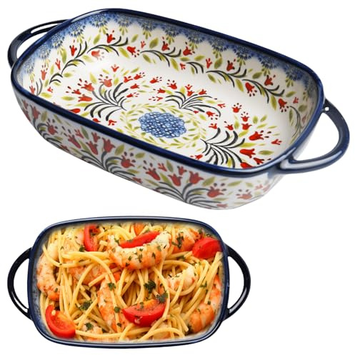 Pirofila piccola in ceramica: 730 ml, ciotola per forno in ceramica resistente al calore, con due manici, in porcellana, per lasagne, tiramisù (23,5 x 13 x 5 cm)