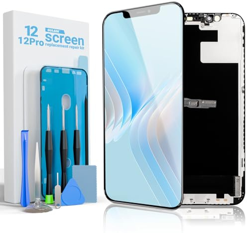 GULEEK Display für iPhone 12/12 Pro 6,1 Zoll LCD Bildschirm Ersatz Touchscreen mit 3D Touch vormontiertem Rahmen Digitizer und Reparaturset