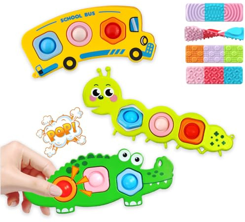 Easter Basket Stuffers for Teens 7PCs Fidget Popper Baby Sensory Toys for Travel,Sensory Toy for Kids with Autism,Pop Fidget Toy,Autistic Gifts for 36+Month,Airplane Car Travel Toys for Toddlers