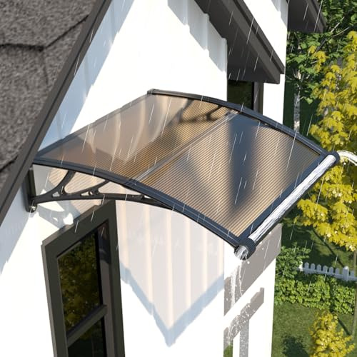 GUANSU-CN Auvent de Porte d'entrée 80x100 cm, Marquise Extérieure en Polycarbonate Anti-UV, Anti-Pluie & Anti-Neige, Abri pour Terrasse & Véranda
