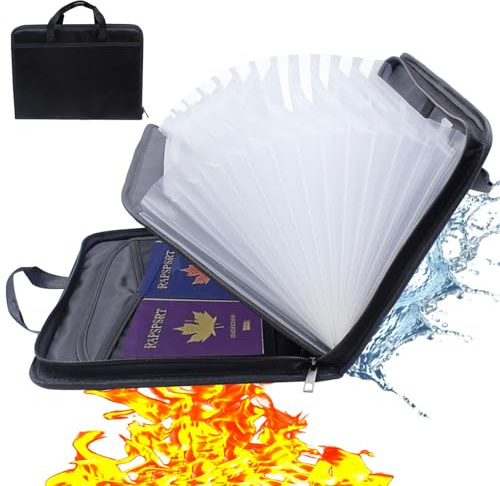Tbintul Cartella Portadocumenti A4 con Manico, Cartelline per Conferenze Ignifuga e Impermeabile, Cartella Espandibile con 13 Scomparti,Cerniera,e Etichette Colorate Password per Ufficio, Casa,Scuola