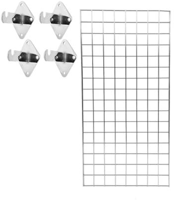 Chrome Gridwall Mesh Panel Wall Display 1220 x 610 mm, Heavy Duty 6.5 mm Steel Wire with 4 Wall Brackets, Retail Shopfitting & Home Storage