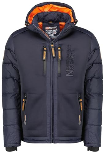 Geographical Norway Hommes Veste Matelassée Veste d'hiver à Capuche – Doublé Chaud Anorak - Extérieur Ski Snowboard Veste A Capuche pour l'hiver/Automne dans Bundle avec UD Bonnet - Marine, M
