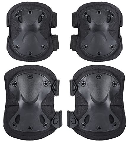 BAIGIO Taktisch Knieschoner Ellenbogenschützer Militär Protektoren Set Knieschützer für CS Paintball Jagd Airsoft (Schwarz)