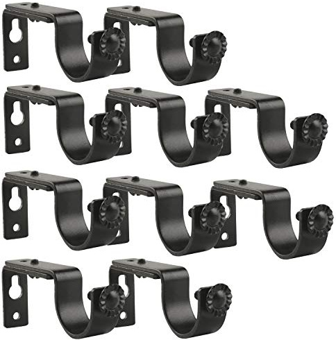 Eau 10 Pieces of Adjustable Black Curtain Rod Brackets, Heavy Duty Single Curtain Rod Holders for Maximum 1 Inch Rod, Wall-Mounted