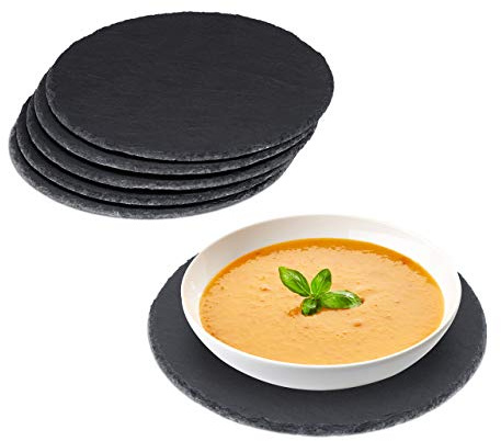24 skifferplattor, runda skiffertallrikar, 25 cm i diameter, serveringsfat för sushi, pizza och kakor, antracitgrå