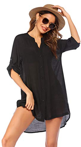 Ekouaer Vestidos Playeros Mujer Verano Traje de Baño Cover Up Playa Mujer Bikini Cubierta para Playa Piscina Vacaciones, Negro, XL