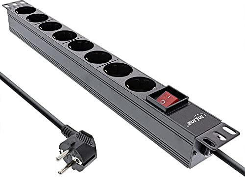 InLine® 19 Steckdosenleiste, 8-Fach Schutzkontakt, mit Schalter, 2m, schwarz