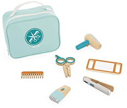 Janod Valigetta del Parrucchiere, Giocattolo di Imitazione Professione, 6 Accessori in Legno Inclusi, Sviluppa L'Immaginazione, Certificato Fsc, Vernice Ad Acqua, dai 3 Anni, J06549, Multicolore