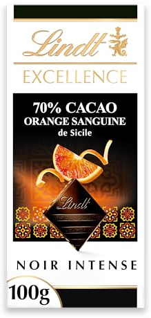 Lindt - Tablette EXCELLENCE Noir 70% Cacao Orange Sanguine de Sicile - Chocolat Noir, 100g