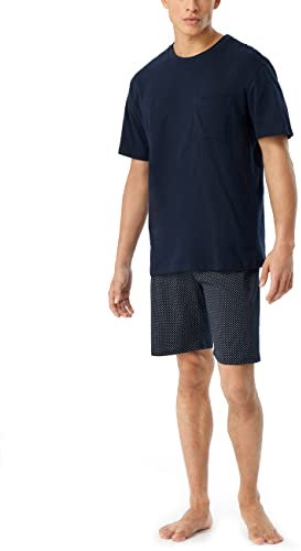 Schiesser Herren Schlafanzug kurz Rundhals - Nightwear Set, blau_159634, 52/ L