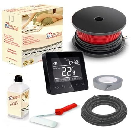BeWarm Electric Underfloor Heating Cable Kit, 150w / m2 Loose Wire Cable Kit (0.9m2, Smart Black WiFi Thermostat)