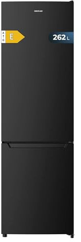 Cecotec Frigorífico Combi Cíclico Negro Bolero CoolMarket Combi 262 Black E. Frigorífico Combi 2 puertas, 262L, clase E, control electrónico, iluminación LED, bandejas de cristal, elegante.
