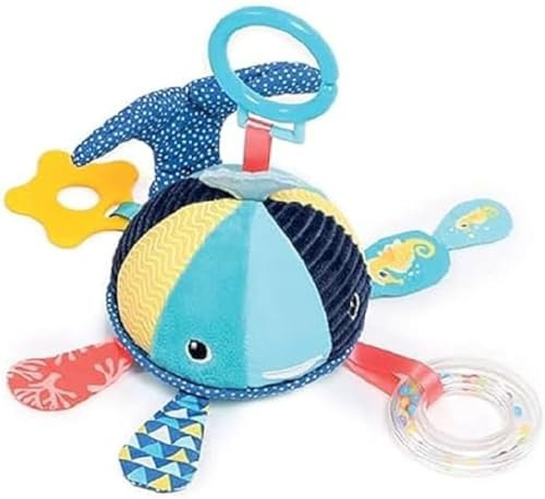 LUDI - Activité À Suspendre Baleine - Jeux D'Éveil Bébé - Dès 3 Mois - Développe Le Bien-Être, Le Toucher & La Motricité Fine - Jeu Sonore, Papier Froissé, Anneau De Dentition & Mirroir