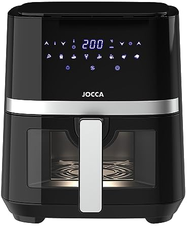 JOCCA Friteuse sans huile numérique avec fenêtre/friteuse à air chaud avec fenêtre/puissance 1450 W, minuterie 60 min/Frite, poignée, cuisson, chaud/ou fonctions préprogrammées (Noir)