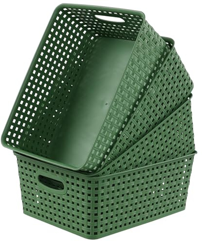 Taysisiter Plastic Weave Storage Basket, Plastic Storage Shelf Basket, 4 Packs