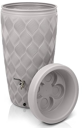 YourCasa Regentonne 240 Liter [Seabreeze] Regenfass Frostsicher aus Kunststoff mit Wasserhahn - Regenwassertonne - Wasserfass Regenwassertank Wassertonne für Garten (Creme Mit Wasserhahn)