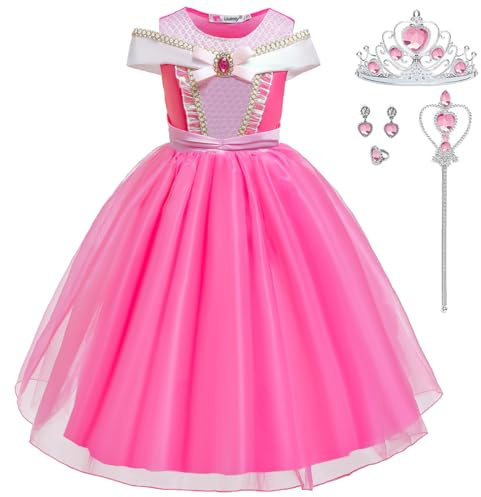 Luzlen Girls Princess Costume Pink Dress Up Outfit for Halloween Cosplay Carnival Party, 2-3 Years(Label 100)