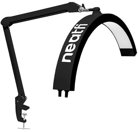 Neatfi Half Moon Swing Arm Bordslampa, LED-belysning för estetiker, 2500 Lumen, 5 ljuslägen, idealisk för nagelkonst, ansiktsbehandlingar, gängning och tatueringar (CCT med Klämma, Svart)