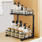 JYPS Kitchen Organiser, 2 Tier Metal Under Sink Storage Slide Out Shelf, Height Adjustable Sink Kitchen Storage, Cupboard Rack Sink Organiser for Bathroom, Spice, Cabinet (Black)