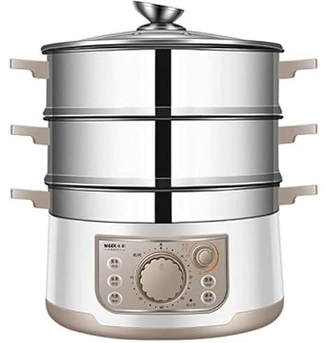 Vaporizador de alimentos de acero inoxidable 13 litros, eficiencia energética, 3 niveles, temporizador 60 min, almacenamiento compacto 1500 W, para carne y albóndigas
