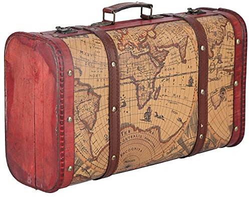 Eujgoov Valigia Vintage Valigia Portatile Vintage, Scrigno del Tesoro in Legno, Scatole Portaoggetti Decorative, Baule Portaoggetti, Design con Mappa in Legno Composito, Baule