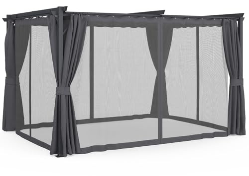 IDMarket - Pergola zanzariera con Tetto Retrattile 3x4M e 4 Tende Grigie