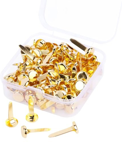 Nuyoah Musterbeutelklammern Gold Musterklammern Mini Brads Runde 100Stk Rundkopfklammern Metall Flügelklammern Klein 8x18mm für Schule Büro Papier Briefklammern Basteln Handwerk DIY