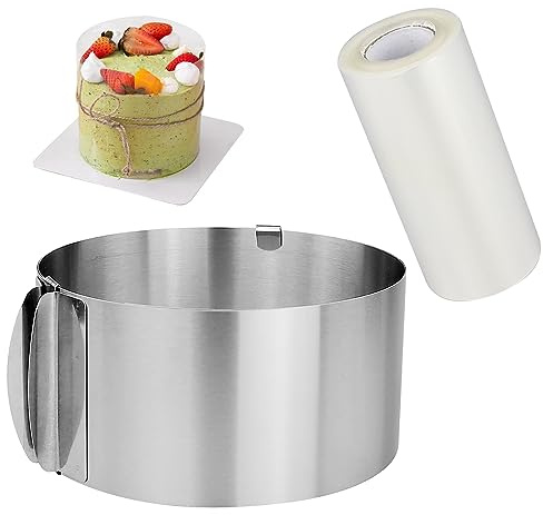 MERVYNGLYNNHUNTER Anello per Torta Regolabile, Anello da Forno, Anello per Torta in Acciaio Inox, 16 – 30 cm, con Colletto per Torte, Rotondo, per cuocere, Dolci, Dessert