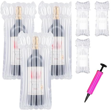 12 protezioni per bottiglie di vino, riutilizzabili, cuscino a bolle con pompa gratuita, cuscino gonfiabile a colonna d'aria, borsa a bolle d'aria, per viaggi sicuri in aereo, valigie
