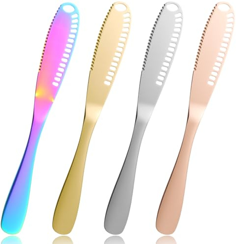 guduling 4pcs Butter Spreader,3 in 1 Colorful Butter Curler,Spreading Knife
