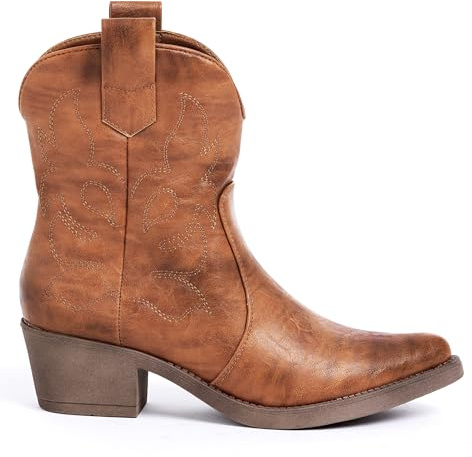 URBAN ROSA Stivali Texani Donna Western Stivaletti Cowboy con Tacco Largo Design Vintage Elegante A31 (CAMEL, 37 EU, Adulto, 37, Numero, Sistema Taglie Calzature EU, Media)