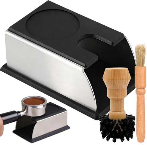 WhaleO Prensador de Cafe de Acero Inoxidable y Silicona, Prensador Cafe Kit Barista, Tamper Station para Portafiltro de Espresso, Accesorios Cafe
