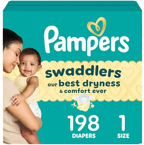 Pampers Swaddlers Diapers, Size 1 (8-14 lbs), 198 Count, Absorbent, Keeps Baby Dry and Comfortable, Skin Safe Disposable Baby Diaper (Packaging May Vary)