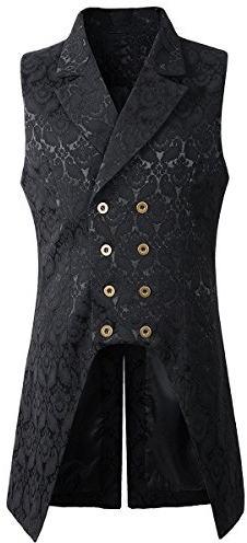 Nofonda Herren Weste Gotisch Steampunk Mittelalter Zweireihige Weste Brokat Frack VTG Tailcoat für Halloween Party Kostüm (schwarz, X-Large)