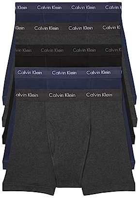 Calvin Klein Men's Cotton Classics 5-pack Boxer Brief, 2 Blue Shadow Body W/Blue Shadow Waistband, 2 Charcoal Heather Body W/Charcoal Heather Waistband, 1 Black Body W/Black Waistband, Medium