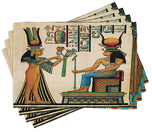 ABAKUHAUS ägyptisch Platzmatten, Altägyptischen Papyrus, Waschbare Stoff Esszimmer Küche Tischdekorations Digitaldruck, Blasser Kaffee