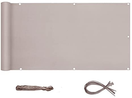 Sekey Balkon Sichtschutz Balkonabdeckung Balkonverkleidung blickdichte Wind- und UV-Schutz, 100% Privatsphäre, mit Ösen, Nylon Kabelbinder und Kordel, 120 x600cm Taupe