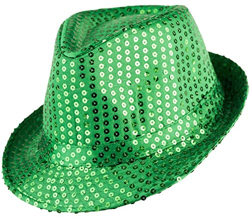 dressforfun 901028 Unisex Pailletten Glitzer Hut, breite Krempe, feines Hutband - diverse Farben - (grün | Nr. 304578)