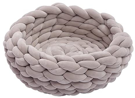 Earthily Haustierbett, 40cm handgemachte weiche Baumwolle gestricktes Grobgarn Katzenbett, warmes grob Katzennest Hundehaus runder Hundekorb Katzenbett Höhle für Haustiere im Haus Heimtierbedarf