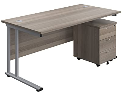 Heavy Duty Rectangular Cantilever Office Desk, Home Office Desk With 3 Drawer Lockable Mobile Pedestal Storage Cabinet, Office Cabinet, 5 Yr Wty