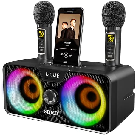 Máquina de Karaoke,con 2 micrófonos inalámbricos UHF,Altavoz portátil Bluetooth PA Sistema de Altavoces con Luces LED para Fiestas en casa, Picnic, Coche, al Aire Libre/Regalos de cumpleaños