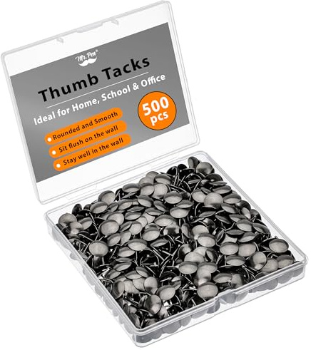 Mr. Pen- Thumb Tacks, 500 Pack Black Metal Flat Push Pin, Thumb Tack for Bulletin Board