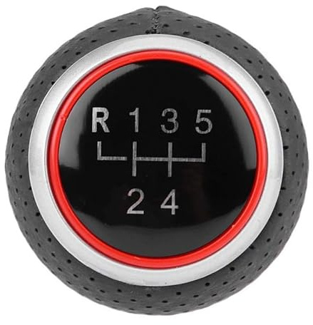AUTOZOCO Pomo de 5 cambios marcha coche con perilla, Pomo cambio de marchas, Compatible con Audi A3 A4 A5 A6 B6 B7 B8 S4 8K 8T Q5 8R, VW Golf Polo Bora, 5 Cambios, Negro Rojo