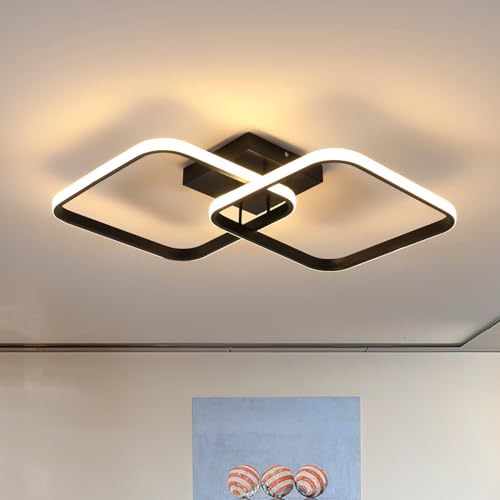 Osairous Plafoniera LED Soffitto 42W 4725LM, Lampada da Soffitto Quadrata Moderna 64CM, Plafoniera Soggiorno in Acrilico per Camera da Letto Cucina Studio Ufficio, Luce Calda 3000K, Nera