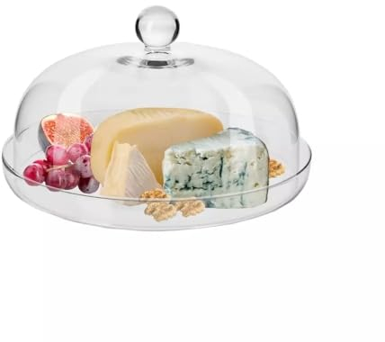 Krosno Plateau avec Cloche Elite, 28 cm, Verre de Haute Qualité, Plateau à Fromage Élégant avec Cloche, Idéal pour Fromages, Desserts, Présentations, Design Raffiné, Fabriqué en Europe
